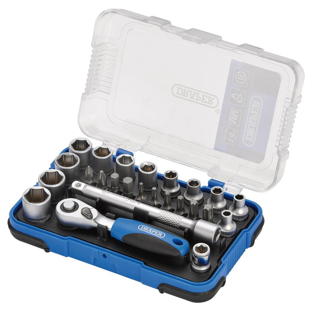 DRAPER 51pc. ソケットセット Imperial Deep Socket Set on a Metal Rail, 3/8