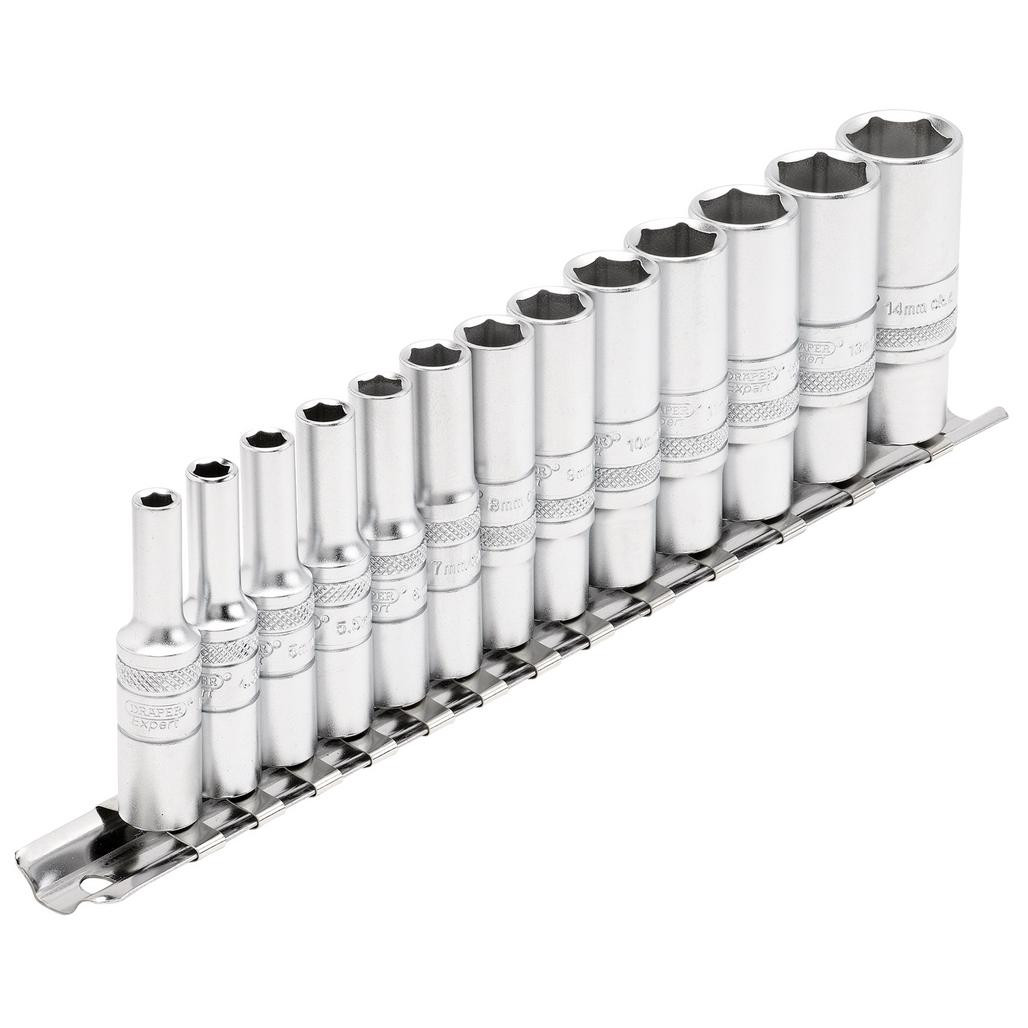 Deep Metric Socket Set on a Metal Rail, 1/4