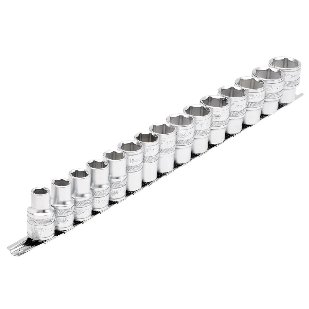 Draper Expert Metric Socket Set on a Metal Rail, 1/2