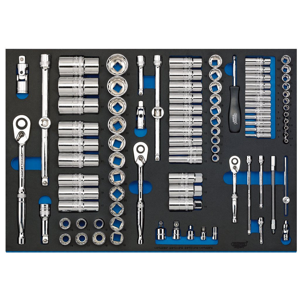 Draper Expert Socket Set in Full Plus Drawer EVA Insert Tray, 1/4