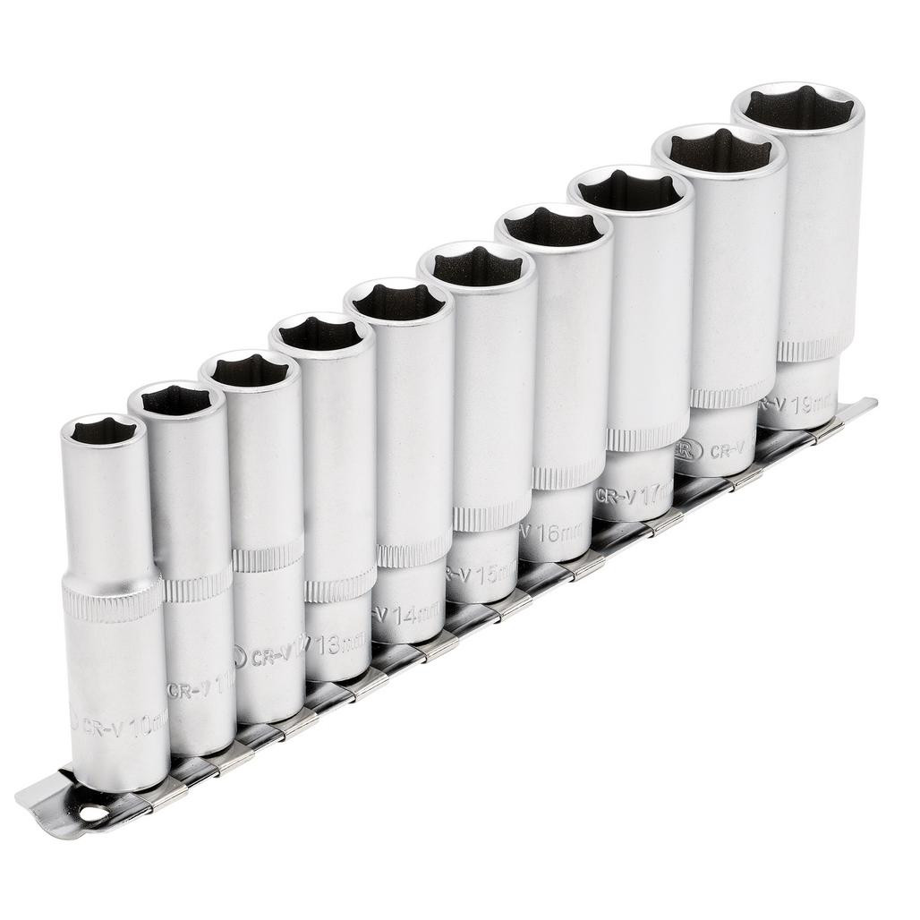 Deep Socket Set on Metal Rail, 3/8