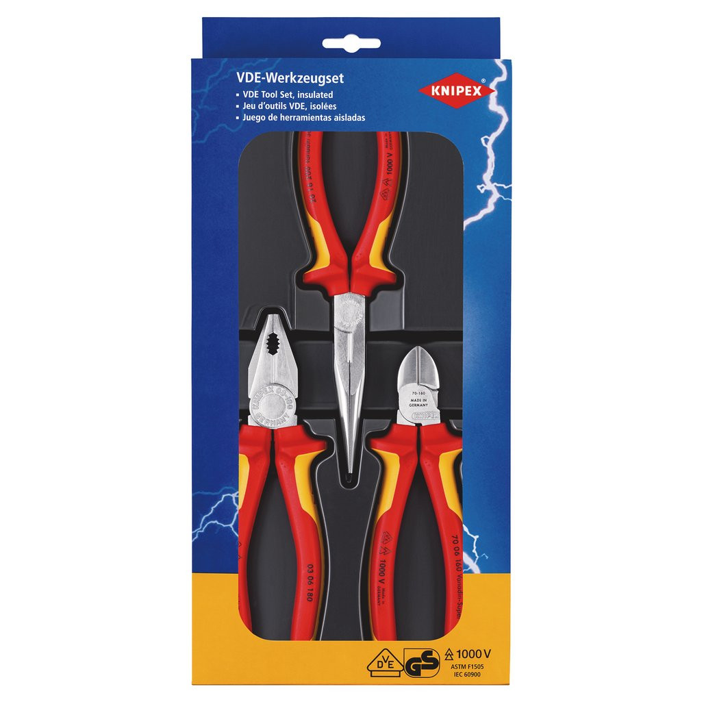 KNIPEX 00 20 12 VDE Electro Set, 3 Part (44948) | Draper Tools