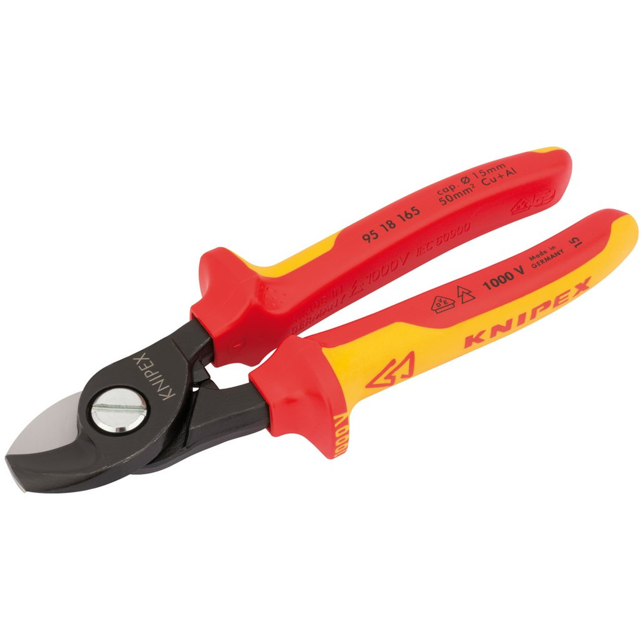 KNIPEX 95 41 165 - 3138 Cable Shears burnished, handles plastic coated,  with stripping function