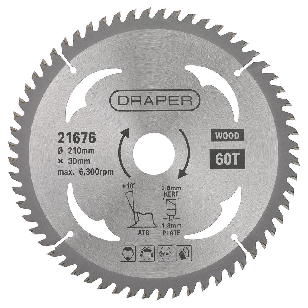 TCT Circular Saw Blade for Wood, 210 x 30mm, 60T (21676) | Draper
