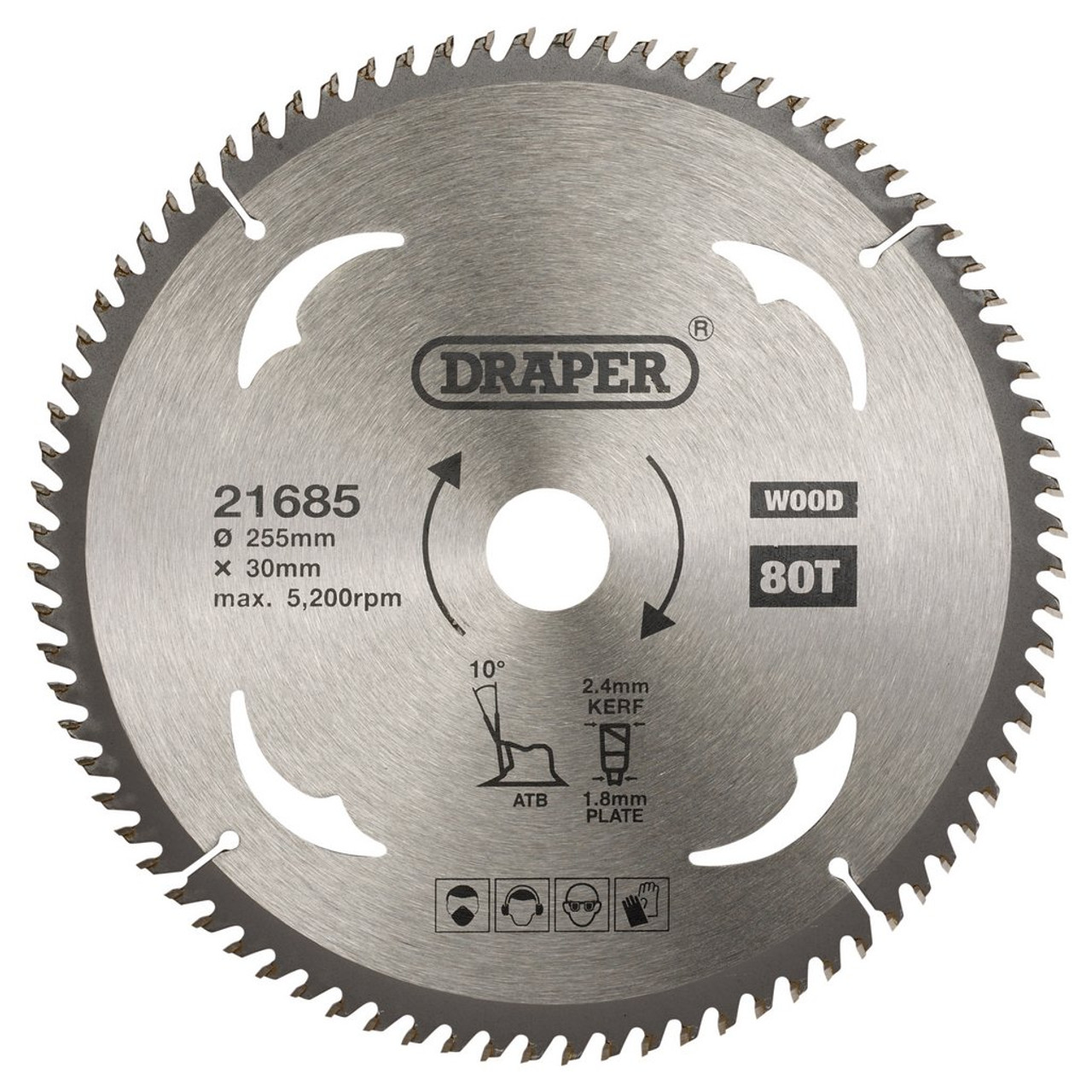 TCT Circular Saw Blade for Wood, 255 x 30mm, 80T (21685) | Draper