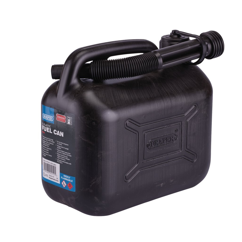 Plastic Fuel Can, 5L, Black (09053) | Draper Tools