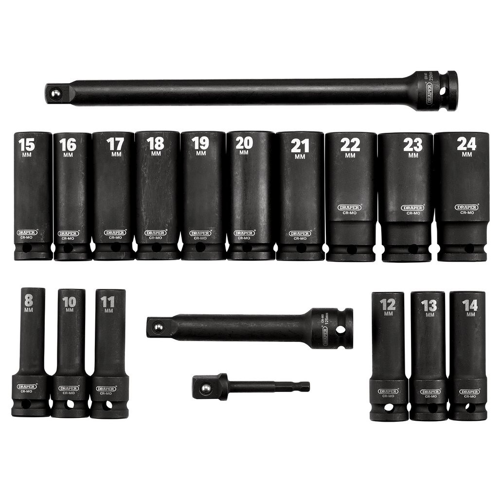 Draper HI-TORQ® Metric Deep Impact Socket Set, 1/2