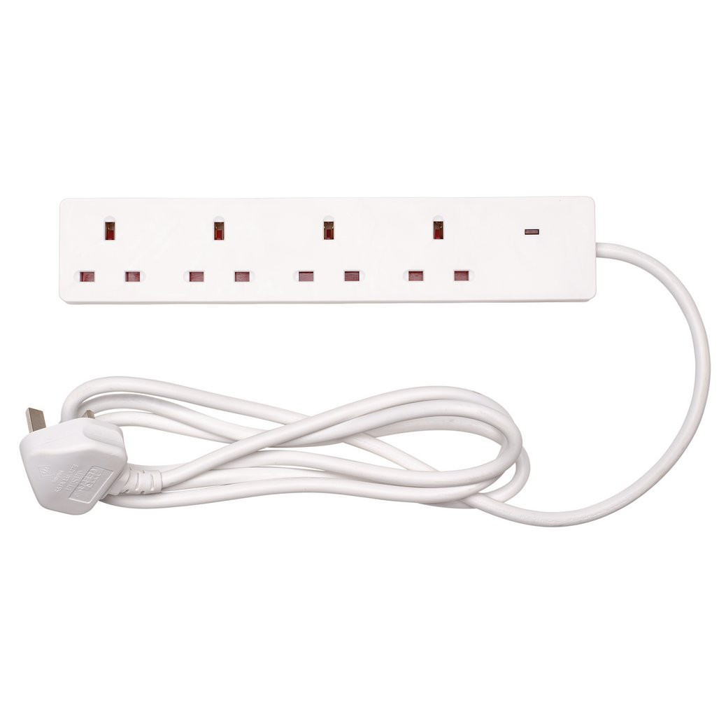 Four Socket Extension Lead with Neon Indicator, 2m - Draper Tools Ltd
