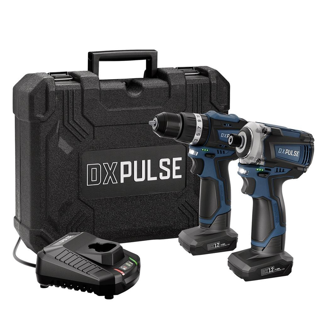 DXPULSE 12V Brushless Combi Drill & Impact Driver Kit, 1/4