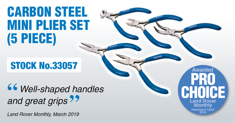 Land Rover Monthly Magazine award PRO CHOICE to Draper Carbon Steel Mini Plier Set, Stock No.33057