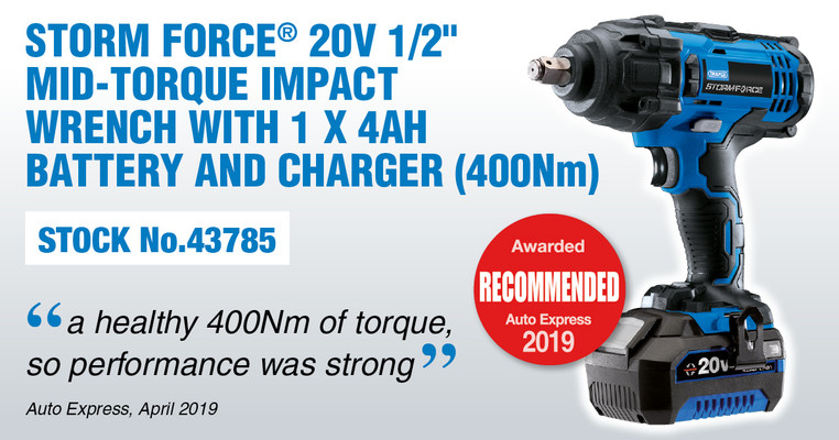 Auto Express Magazine Product Awards - Draper Storm Force® 20V 1/2" Mid-Torque Impact Wrench, Stock No.43785