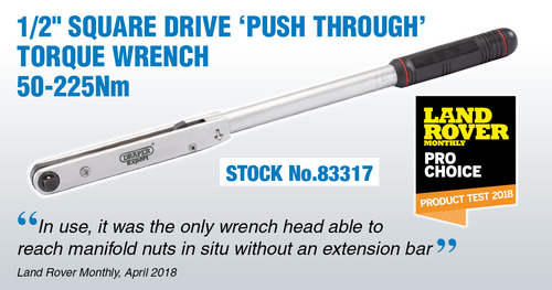 Land Rover Monthly Magazine award PRO CHOICE to Draper 1/2" Square Drive 'Push Through' Torque Wrench, Stock No.83317