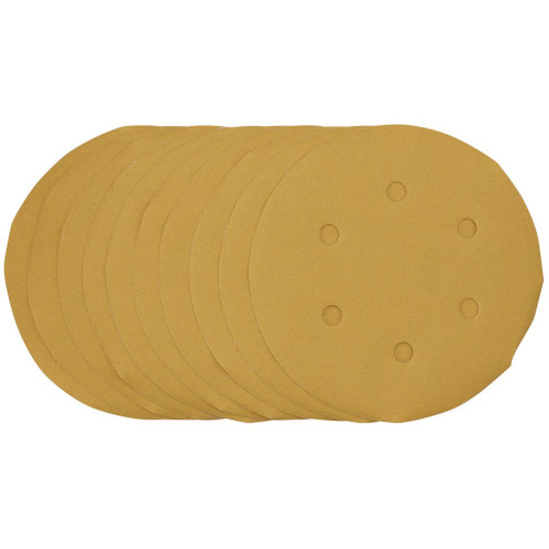 Gold Sanding Discs with Hook & Loop, 150mm, 400 Grit, 6 Dust Extraction Holes (Pack of 10) - 64282_1.jpg