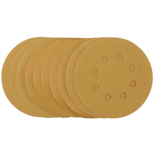 Gold Sanding Discs with Hook & Loop, 125mm, 320 Grit, 8 Dust Extraction Holes (Pack of 10)  - 59766_1.jpg