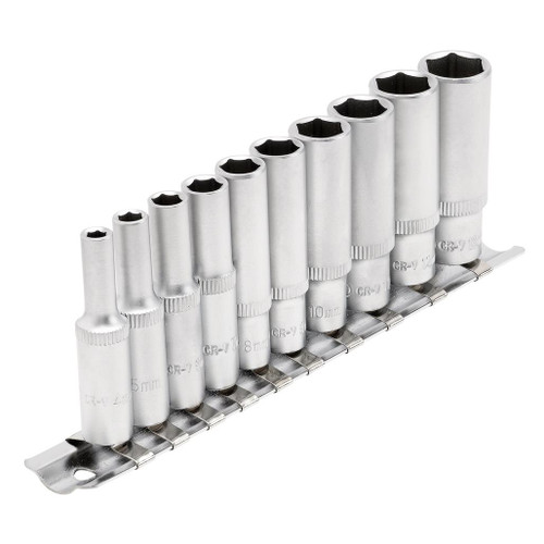 Metric Deep Socket on Metal Rail, 1/4" Sq. Dr. (10 Piece) - 16399_1.jpg
