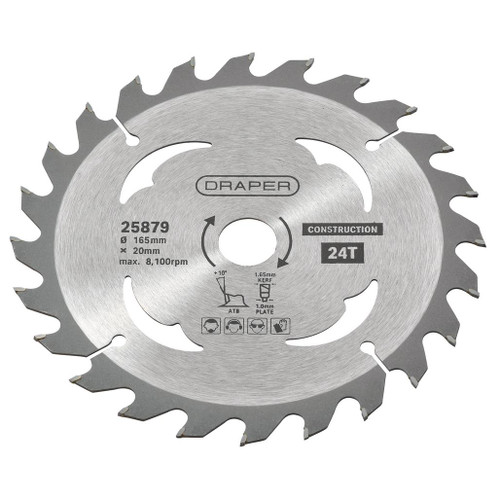 TCT Cordless Construction Circular Saw Blade for Wood & Composites, 165 x 20mm, 24T - 25879_1.jpg