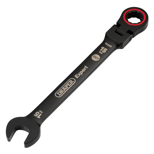 Draper Expert HI-TORQ® Metric Flexible Head Ratchet Combination Spanner, 15mm, Black - 03922_1.jpg