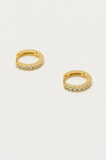 Pave Set Hoop Earrings with White CZ - Gold Plated - NP