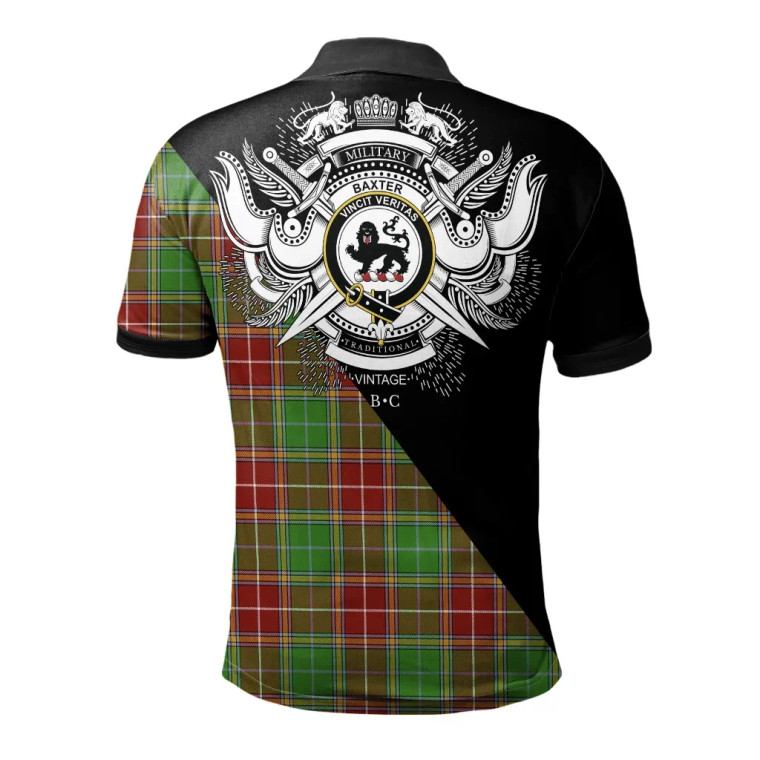 Scottish Baxter Modern Clan Crest Tartan Polo Shirt - Military Logo Tartan Blether 2