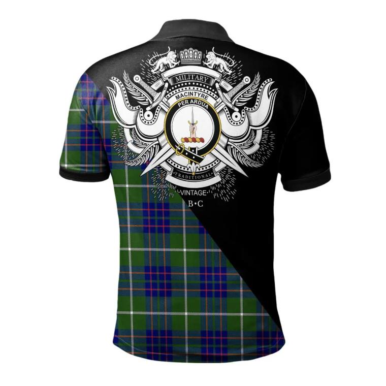 Scottish MacIntyre Hunting Modern Clan Crest Tartan Polo Shirt - Military Logo Tartan Blether 2