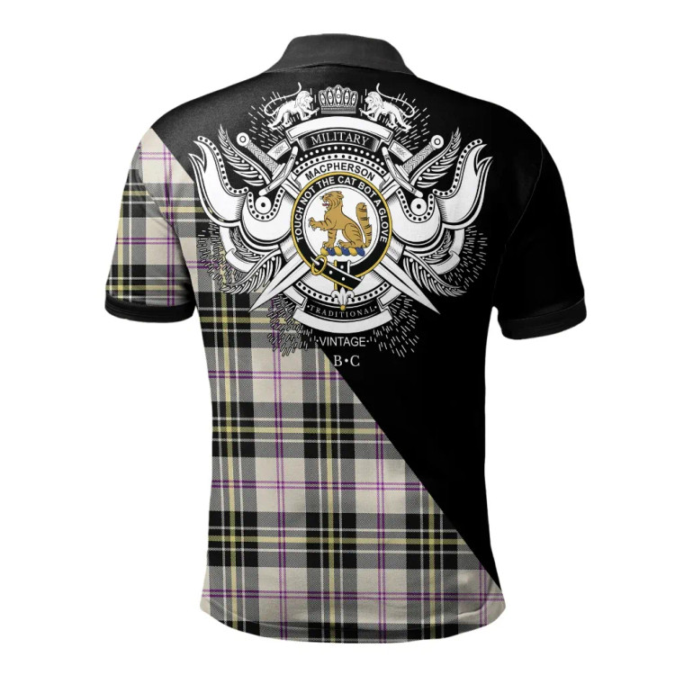 Scottish MacPherson Dress Ancient Clan Crest Tartan Polo Shirt - Military Logo Tartan Blether 2