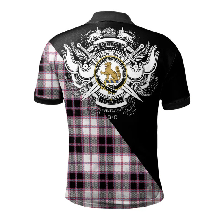 Scottish MacPherson Hunting Modern Clan Crest Tartan Polo Shirt - Military Logo Tartan Blether 2