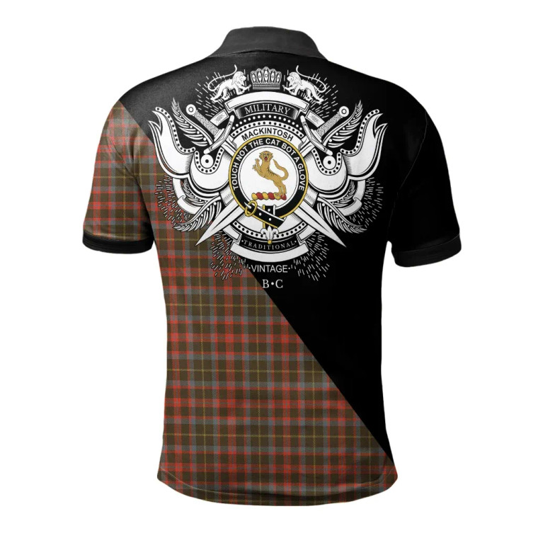 Scottish MacKintosh Hunting Weathered Clan Crest Tartan Polo Shirt - Military Logo Tartan Blether 2