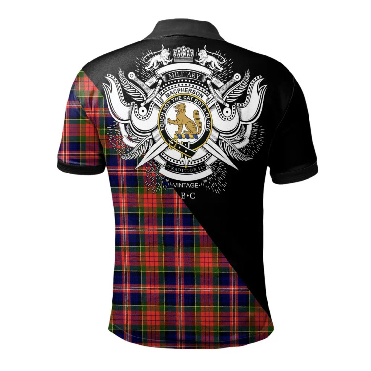 Scottish MacPherson Modern Clan Crest Tartan Polo Shirt - Military Logo Tartan Blether 2