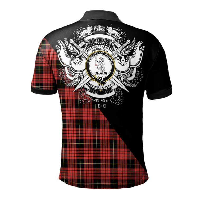 Scottish MacQueen Modern Clan Crest Tartan Polo Shirt - Military Logo Tartan Blether 2