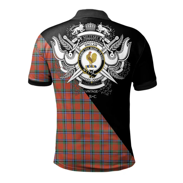 Scottish Sinclair Ancient Clan Crest Tartan Polo Shirt - Military Logo Tartan Blether 2