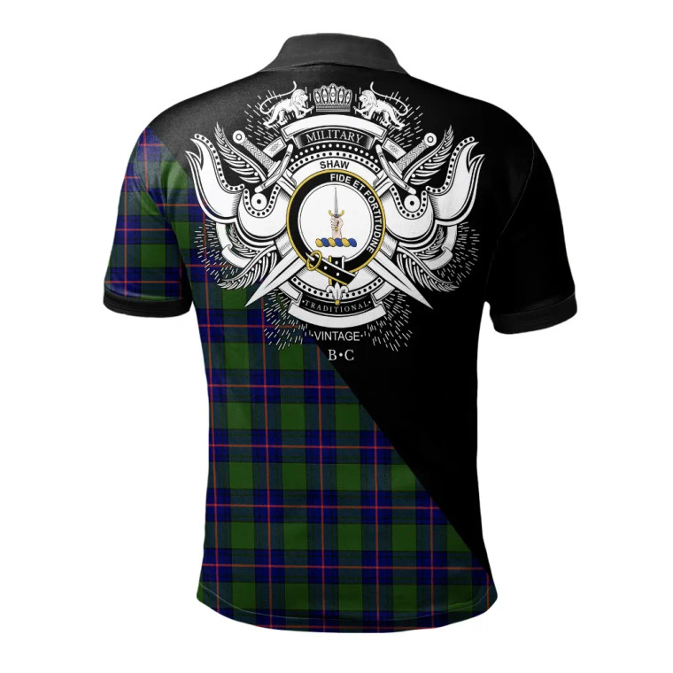 Scottish Shaw Modern Clan Crest Tartan Polo Shirt - Military Logo Tartan Blether 2