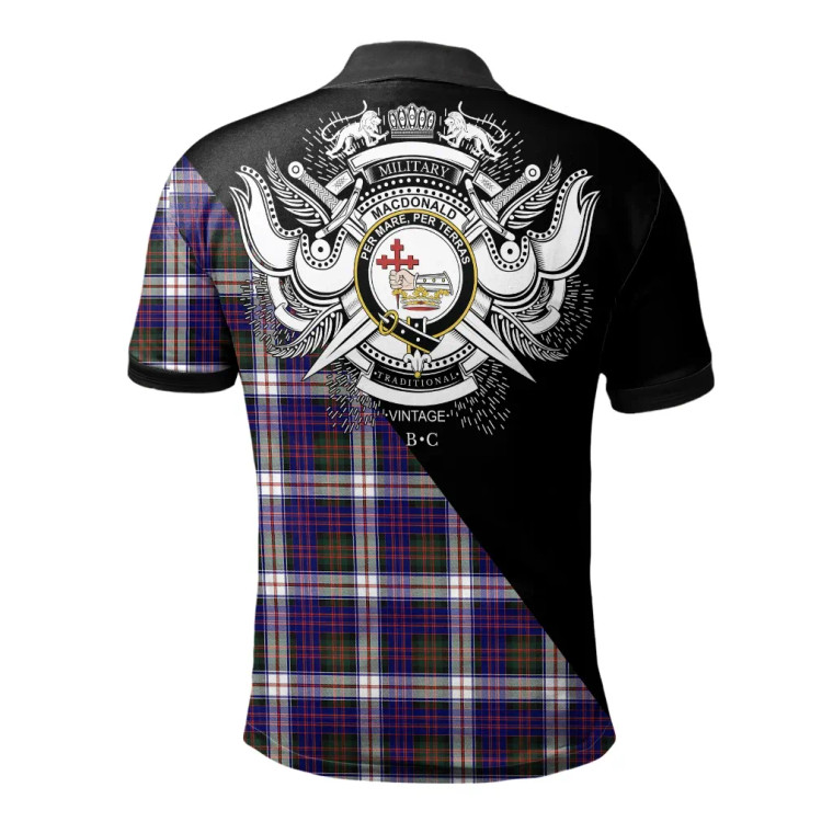 Scottish MacDonald Dress Modern Clan Crest Tartan Polo Shirt - Military Logo Tartan Blether 2