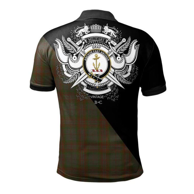 Scottish Gray Clan Crest Tartan Polo Shirt - Military Logo Tartan Blether 2