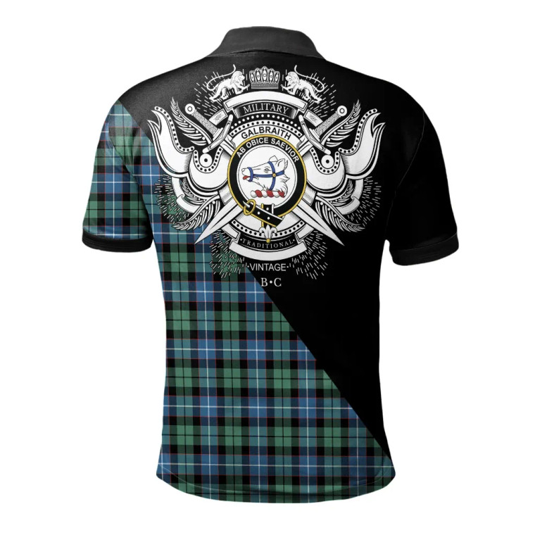 Scottish Galbraith Ancient Clan Crest Tartan Polo Shirt - Military Logo Tartan Blether 2