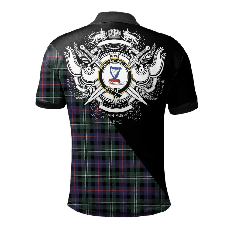 Scottish Rose Hunting Modern Clan Crest Tartan Polo Shirt - Military Logo Tartan Blether 2