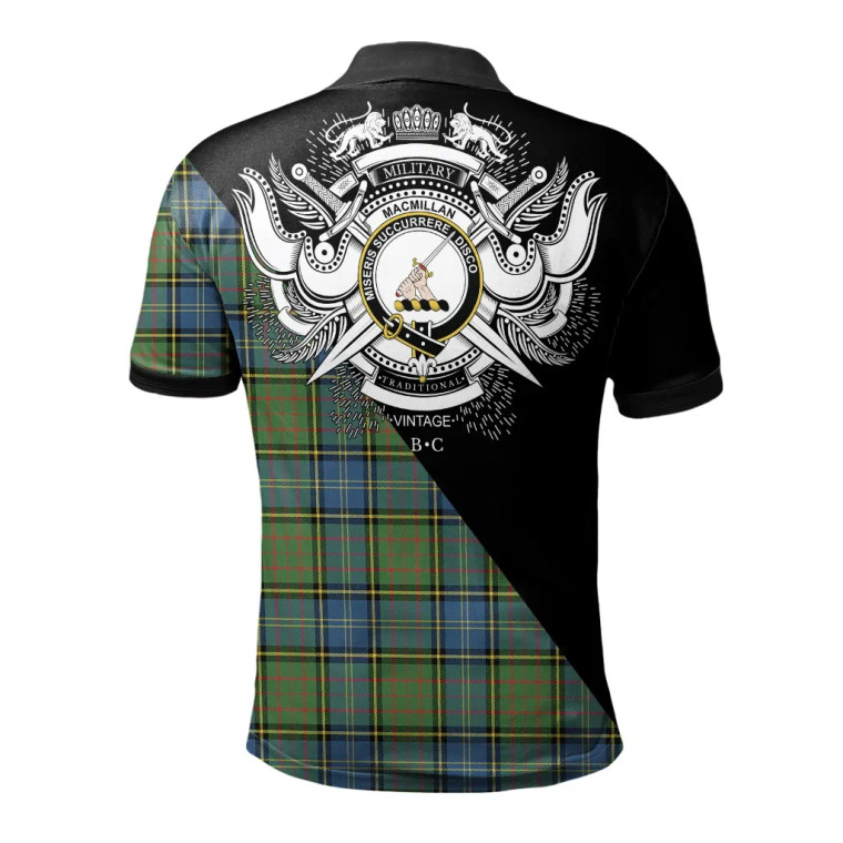 Scottish MacMillan Hunting Ancient Clan Crest Tartan Polo Shirt - Military Logo Tartan Blether 2