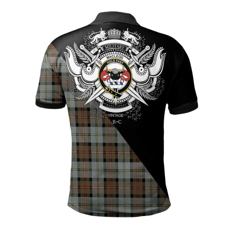 Scottish MacLeod of Harris Weathered Clan Crest Tartan Polo Shirt - Military Logo Tartan Blether 2