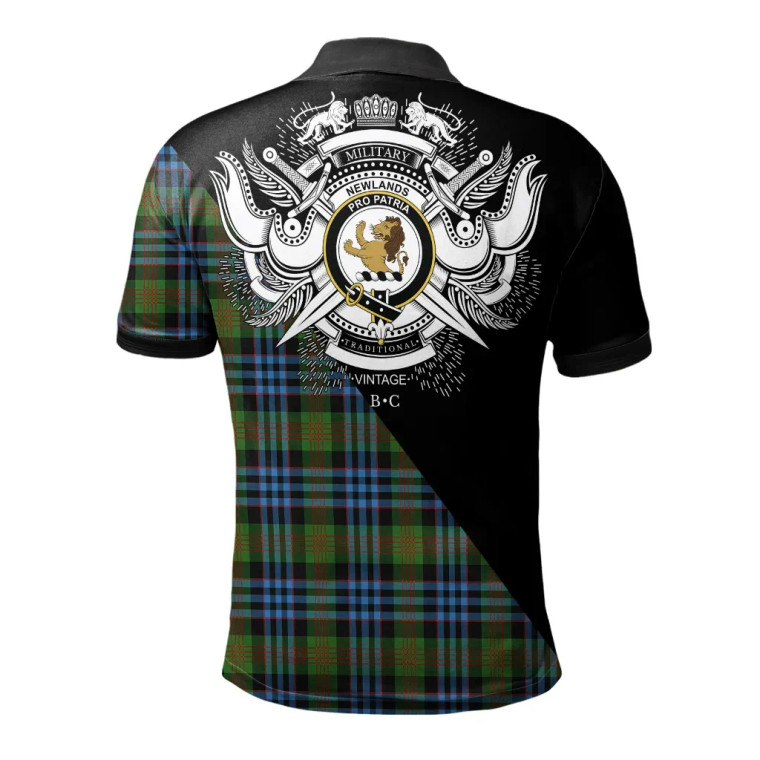Scottish Newlands of Lauriston Clan Crest Tartan Polo Shirt - Military Logo Tartan Blether 2