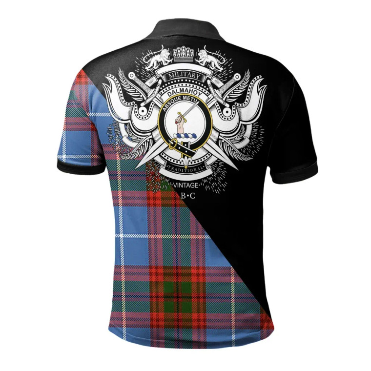 Scottish Dalmahoy Clan Crest Tartan Polo Shirt - Military Logo Tartan Blether 2