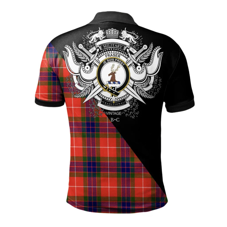 Scottish Fraser Modern Clan Crest Tartan Polo Shirt - Military Logo Tartan Blether 2