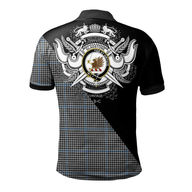 Scottish Gladstone Clan Crest Tartan Polo Shirt - Military Logo Tartan Blether 2