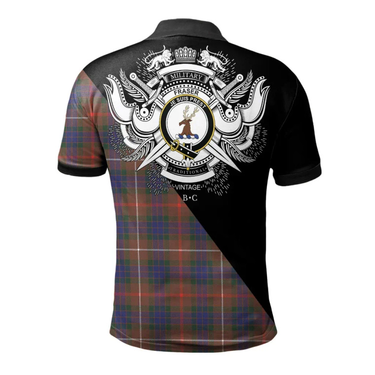 Scottish Fraser Hunting Modern Clan Crest Tartan Polo Shirt - Military Logo Tartan Blether 2