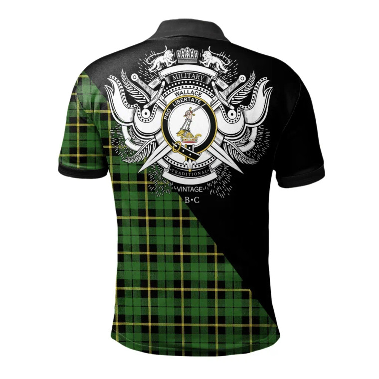 Scottish Wallace Hunting - Green Clan Crest Tartan Polo Shirt - Military Logo Tartan Blether 2