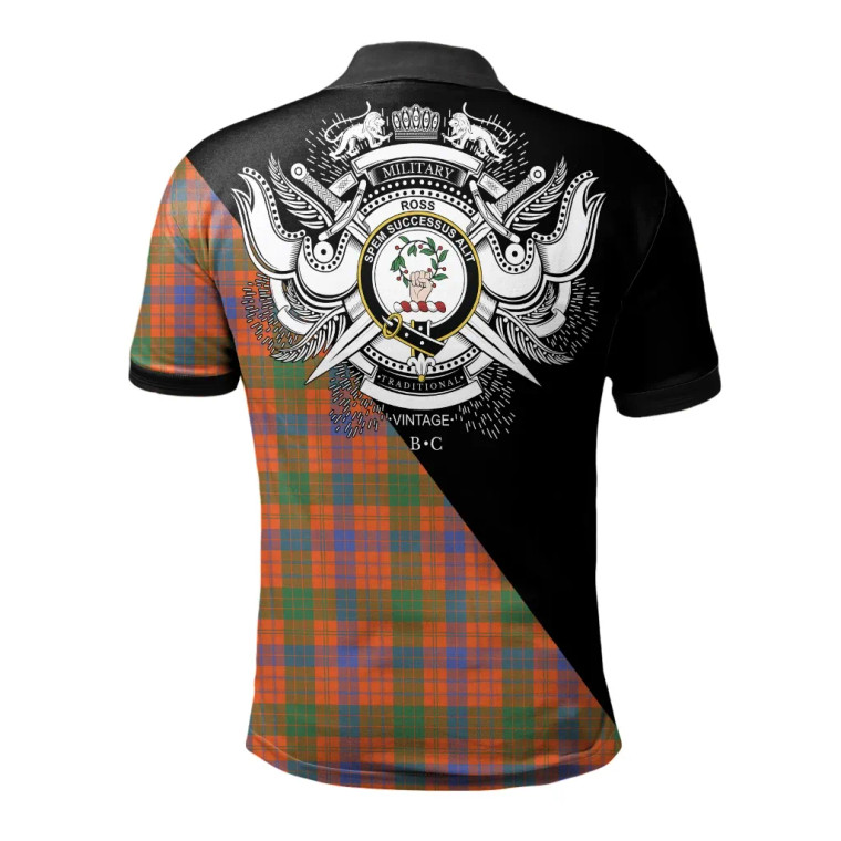 Scottish Ross Ancient Clan Crest Tartan Polo Shirt - Military Logo Tartan Blether 2