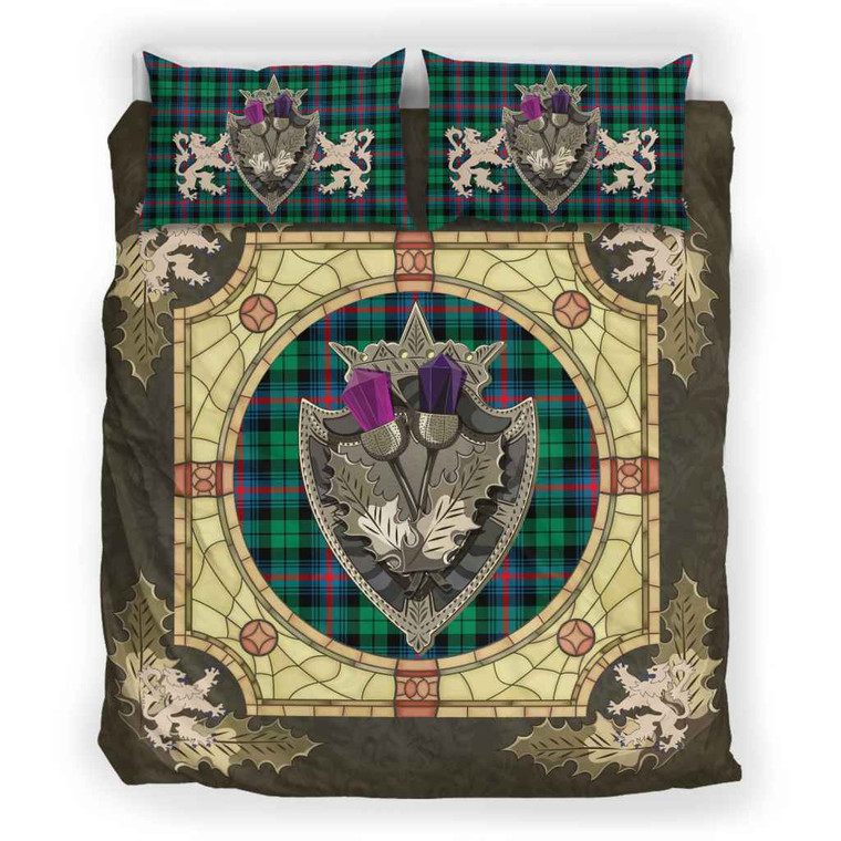 Scottish Urquhart Broad Red Ancient Clan Tartan Bedding Set - Crystal Thistle Shield Tartan Blether 2