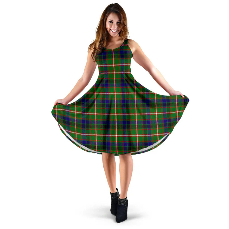Scottish Reid Green Clan Tartan Women Midi Dress