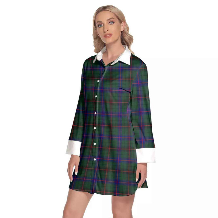 Scottish Davidson Modern Clan Tartan Lapel Shirt Dress with Long Sleeves Tartan Blether 2