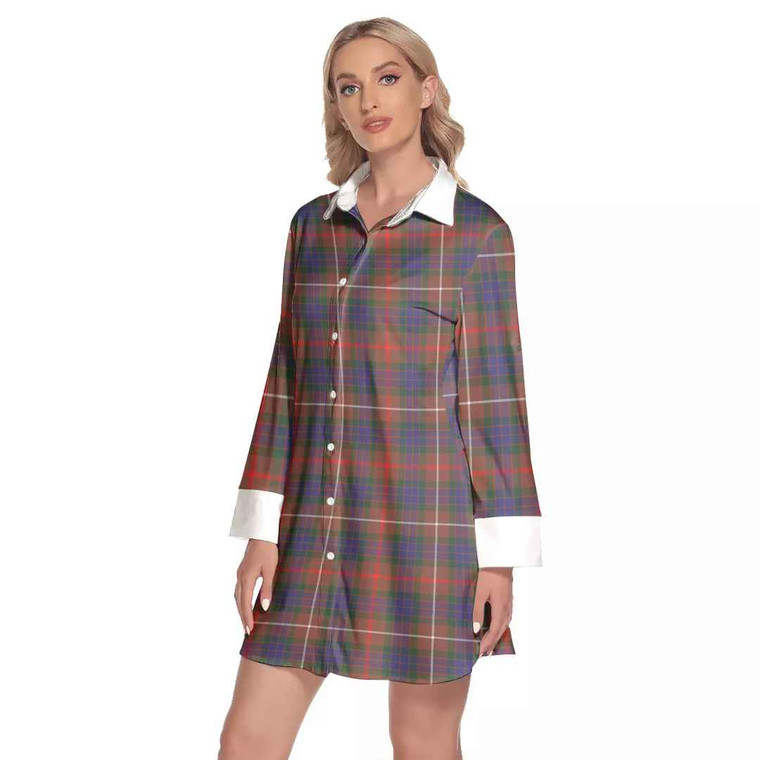 Scottish Fraser Hunting Modern Clan Tartan Lapel Shirt Dress with Long Sleeves Tartan Blether 2