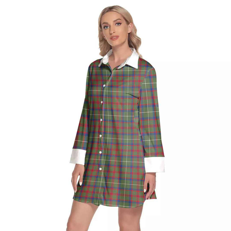 Scottish Shaw Green Modern Clan Tartan Lapel Shirt Dress with Long Sleeves Tartan Blether 2
