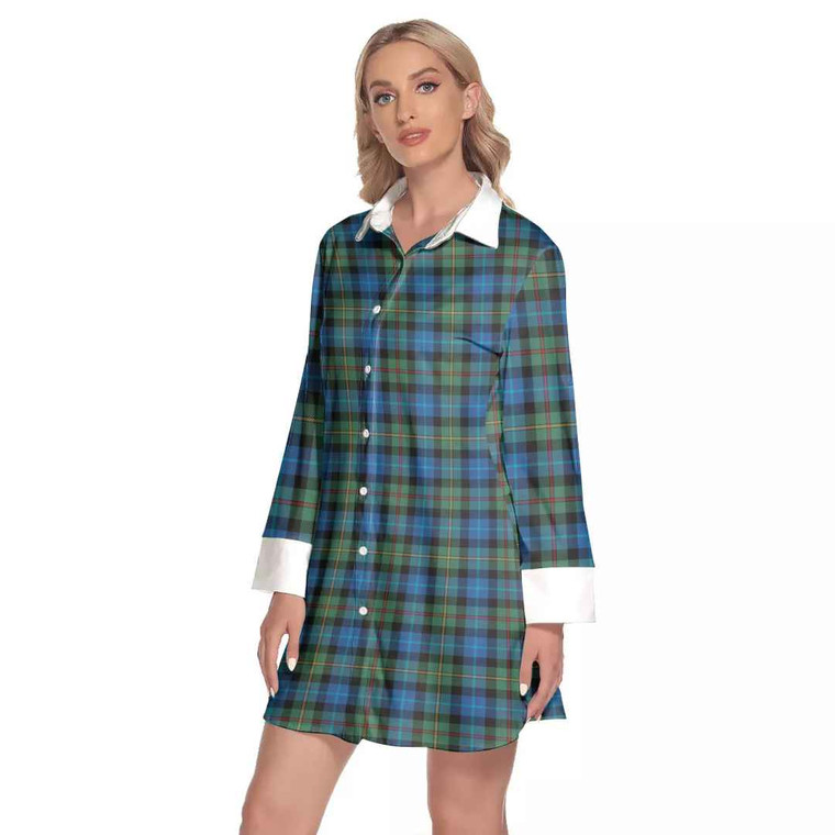 Scottish Smith Ancient Clan Tartan Lapel Shirt Dress with Long Sleeves Tartan Blether 2
